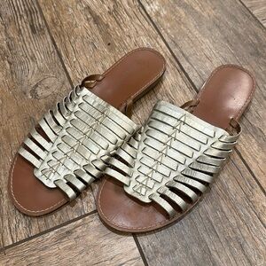 Franco Sarto Metallic Gold Leather Slide Sandals